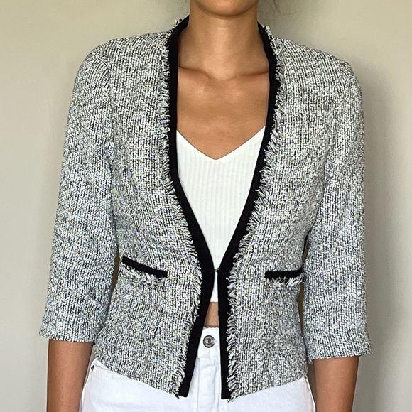 NEW Black and white tweed fringe blazer. Brand new - Picture 4 of 5
